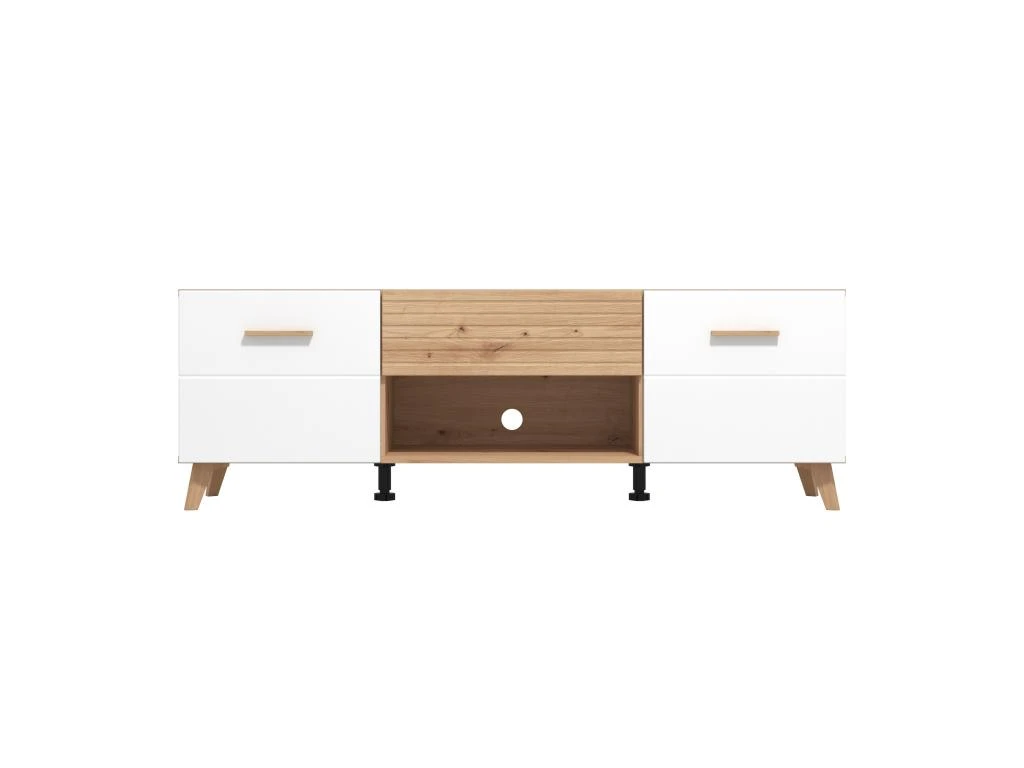 Meuble TV Avec 2 Portes, 1 Tiroir Et 1 Niche En MDF - Naturel Clair Et Blanc - EZGI 5 Meuble TV Avec 2 Portes, 1 Tiroir Et 1 Niche En MDF - Naturel Clair Et Blanc - EZGI â Image 3