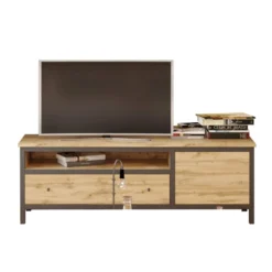 Meuble TV Style Industriel Avec 1 Tiroir Et 1 Porte 160x42 Cm - Chêne