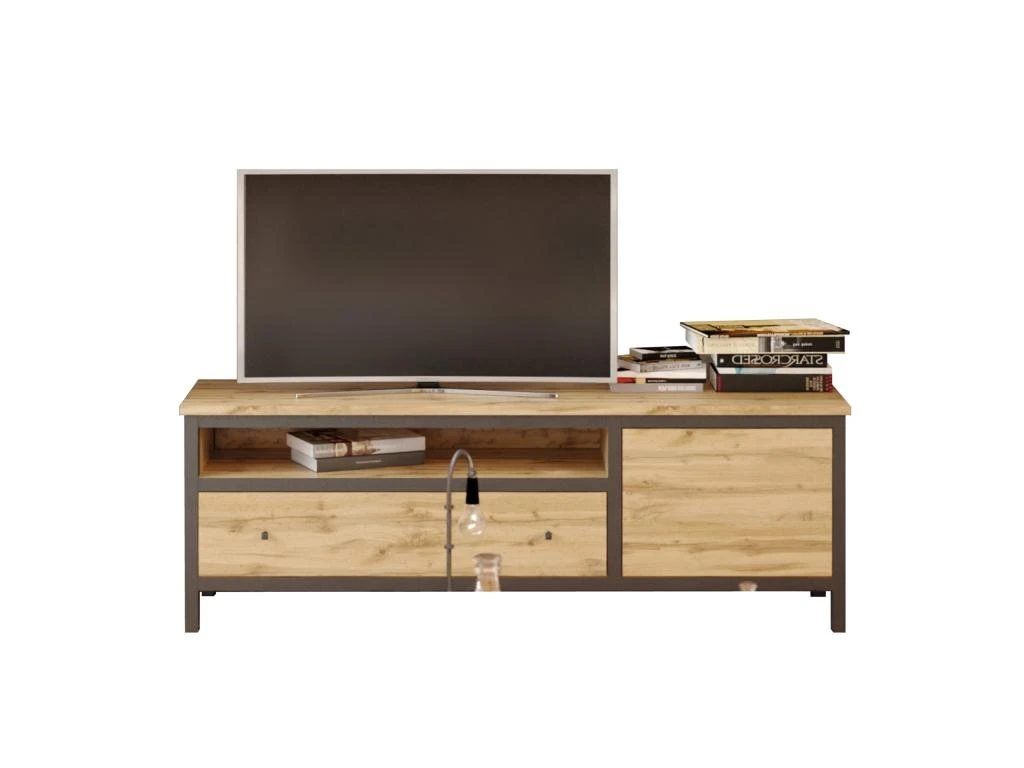 Meuble TV Style Industriel Avec 1 Tiroir Et 1 Porte 160x42 Cm - Chêne 3 Meuble TV Style Industriel Avec 1 Tiroir Et 1 Porte 160x42 Cm - Chêne
