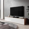 FURNIX Meuble Tv Debout / Suspendu Zibo 160 Cm Vieux Bois Mat / Blanc Brillant Style Moderne Avec Compartiments Fermés