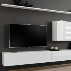 Meuble TV Mural Design "Switch VII" 340cm Blanc -Pas Cher Mobiliora Magasin meuble tv 19714423
