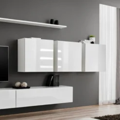 Meuble TV Mural Design "Switch VII" 340cm Blanc -Pas Cher Mobiliora Magasin meuble tv 19714425