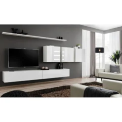 Meuble TV Mural Design "Switch VII" 340cm Blanc -Pas Cher Mobiliora Magasin meuble tv 19714427