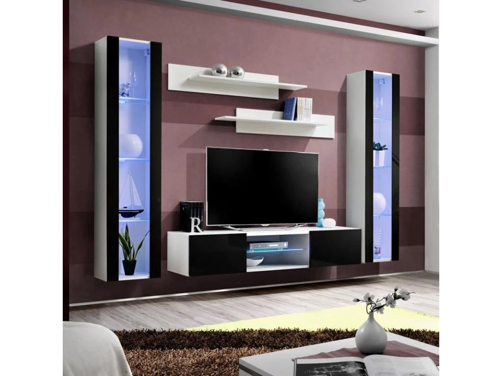 Meuble TV Mural Design "Fly XIX" 260cm Noir & Blanc 3 Meuble TV Mural Design "Fly XIX" 260cm Noir & Blanc