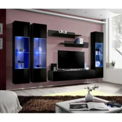 Meuble TV Mural Design "Fly III" 310cm Noir -Pas Cher Mobiliora Magasin meuble tv 19714525