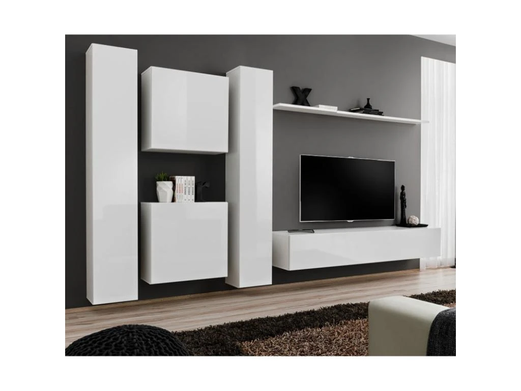 Meuble TV Mural Design "Switch VI" 330cm Blanc 3 Meuble TV Mural Design "Switch VI" 330cm Blanc