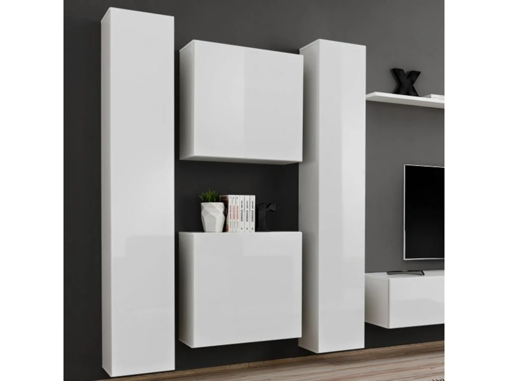 Meuble TV Mural Design "Switch VI" 330cm Blanc 4 Meuble TV Mural Design "Switch VI" 330cm Blanc – Image 2