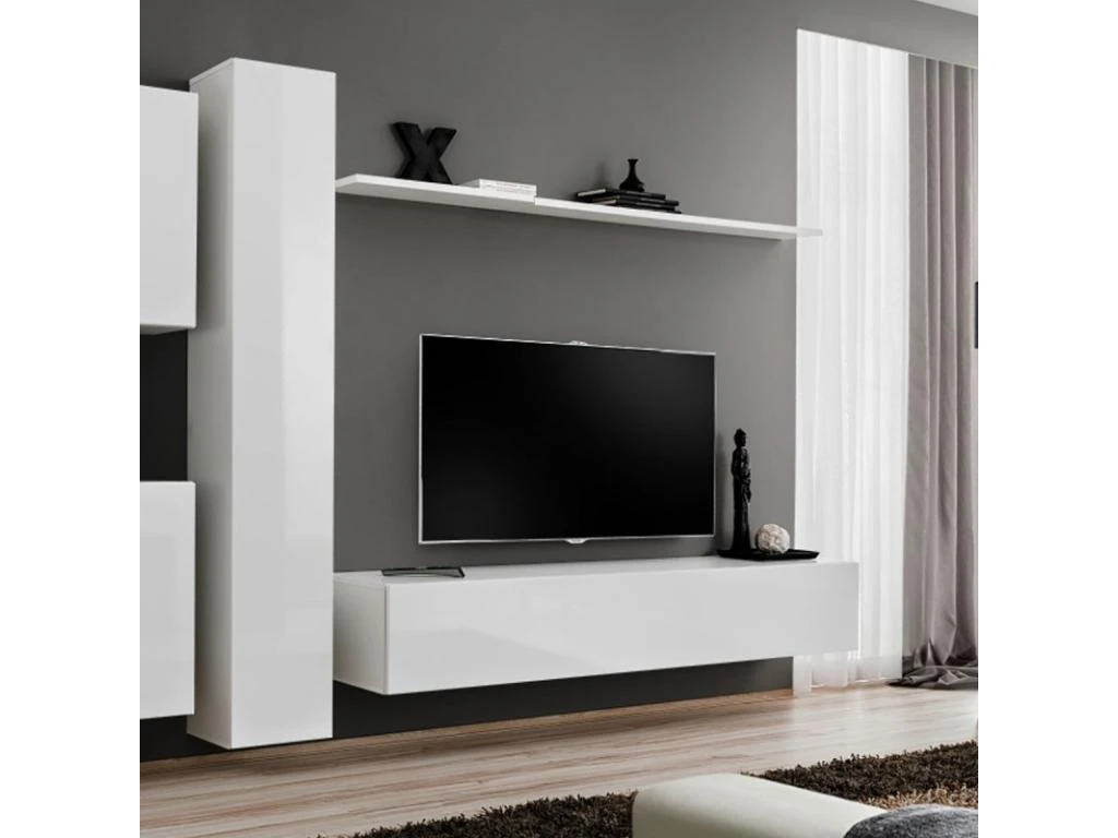 Meuble TV Mural Design "Switch VI" 330cm Blanc 5 Meuble TV Mural Design "Switch VI" 330cm Blanc – Image 3