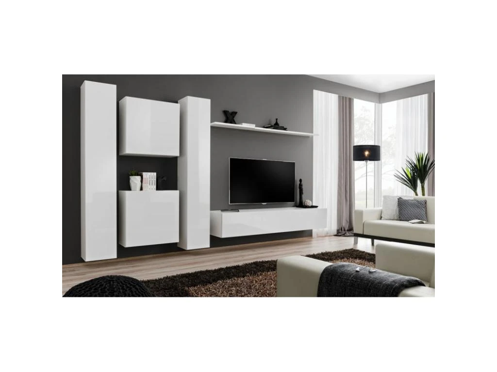 Meuble TV Mural Design "Switch VI" 330cm Blanc 6 Meuble TV Mural Design "Switch VI" 330cm Blanc – Image 4