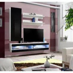 Meuble TV Mural Design "LXXXIX" 260cm Noir & Blanc -Pas Cher Mobiliora Magasin meuble tv 19714623