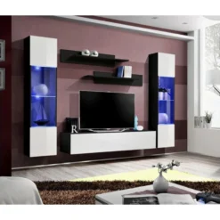 Meuble TV Mural Design "Fly III" 260cm Blanc & Noir -Pas Cher Mobiliora Magasin meuble tv 19714659