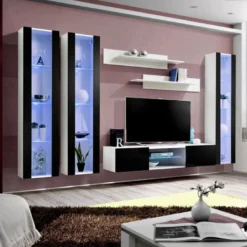 Meuble TV Mural Design "Fly XLIII" 310cm Noir & Blanc