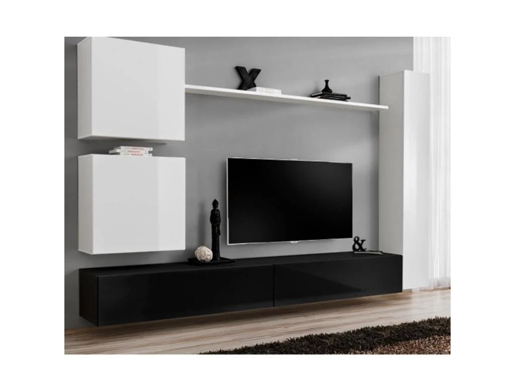 Meuble TV Mural Design "Switch VIII" 280cm Blanc & Noir 3 Meuble TV Mural Design "Switch VIII" 280cm Blanc & Noir