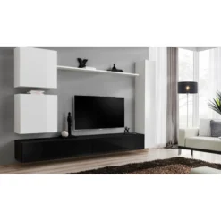 Meuble TV Mural Design "Switch VIII" 280cm Blanc & Noir 9 Meuble TV Mural Design "Switch VIII" 280cm Blanc & Noir -Pas Cher Mobiliora Magasin meuble tv 19714695