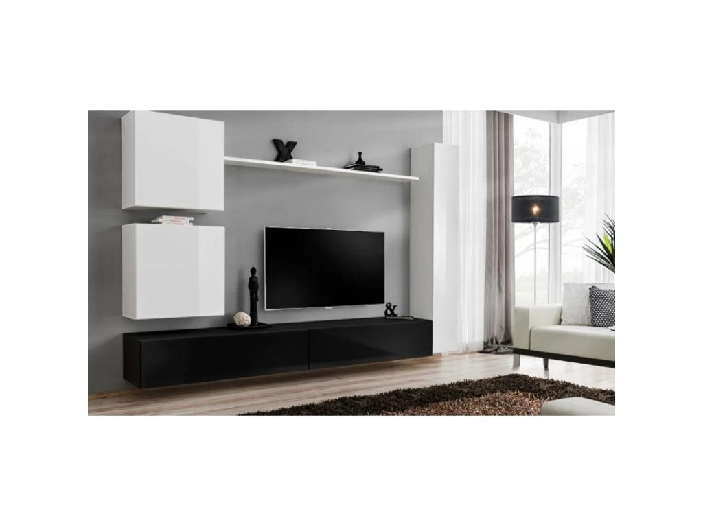 Meuble TV Mural Design "Switch VIII" 280cm Blanc & Noir 6 Meuble TV Mural Design "Switch VIII" 280cm Blanc & Noir – Image 4