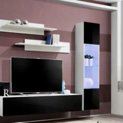 Meuble TV Mural Design "Fly III" 260cm Noir & Blanc 8 Meuble TV Mural Design "Fly III" 260cm Noir & Blanc -Pas Cher Mobiliora Magasin meuble tv 19714733