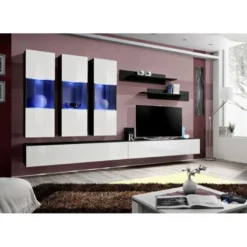 Meuble TV Mural Design "Fly II" 320cm Blanc & Noir -Pas Cher Mobiliora Magasin meuble tv 19714765