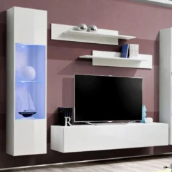 Meuble TV Mural Design "Fly III" 260cm Blanc -Pas Cher Mobiliora Magasin meuble tv 19714801