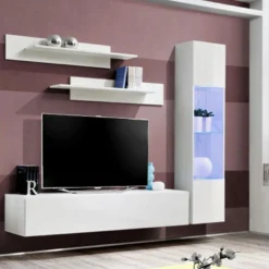 Meuble TV Mural Design "Fly III" 260cm Blanc -Pas Cher Mobiliora Magasin meuble tv 19714803
