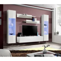 Meuble TV Mural Design "Fly III" 260cm Blanc -Pas Cher Mobiliora Magasin meuble tv 19714805