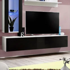 Meuble TV Mural Design "Fly II" 190cm Noir & Blanc -Pas Cher Mobiliora Magasin meuble tv 19714813