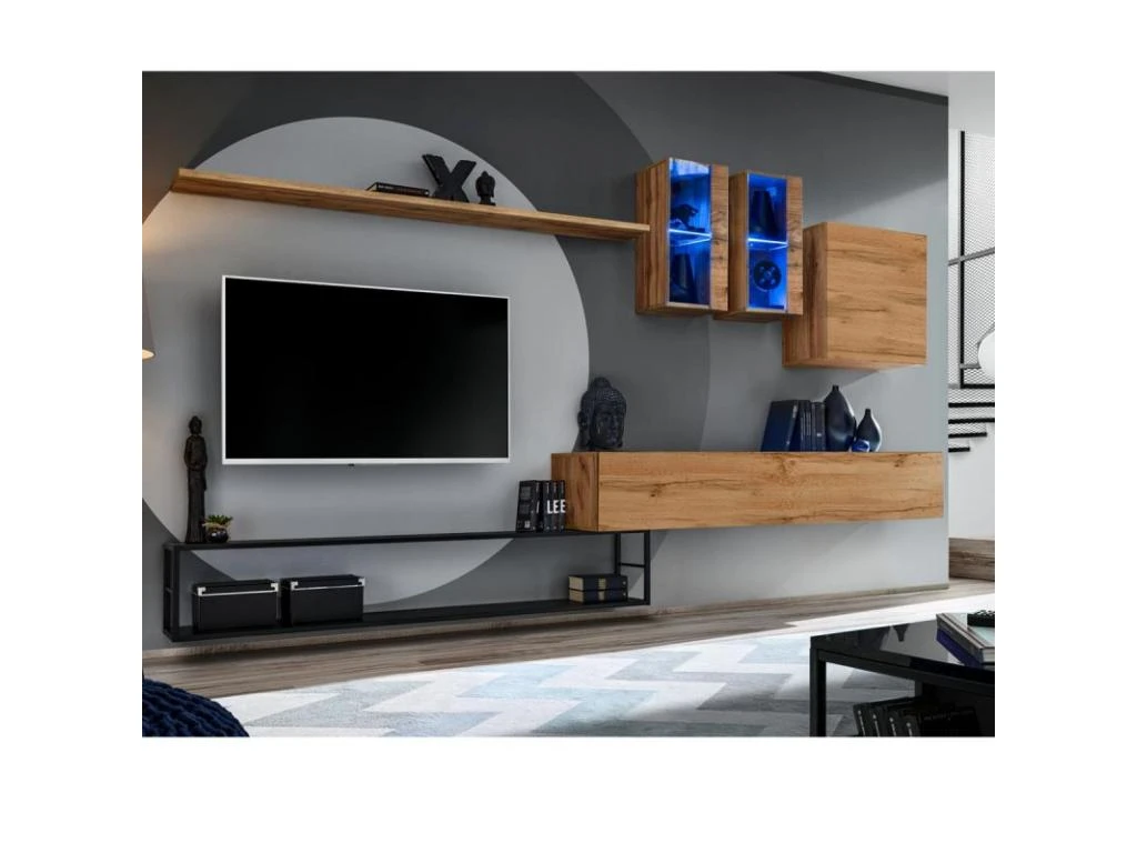 Ensemble Meuble TV Design "Switch I" 330cm Naturel & Noir 3 Ensemble Meuble TV Design "Switch I" 330cm Naturel & Noir