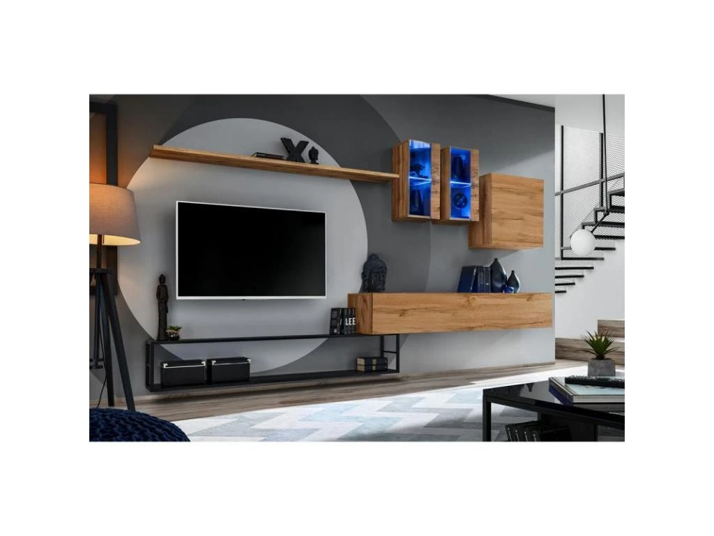 Ensemble Meuble TV Design "Switch I" 330cm Naturel & Noir 4 Ensemble Meuble TV Design "Switch I" 330cm Naturel & Noir – Image 2