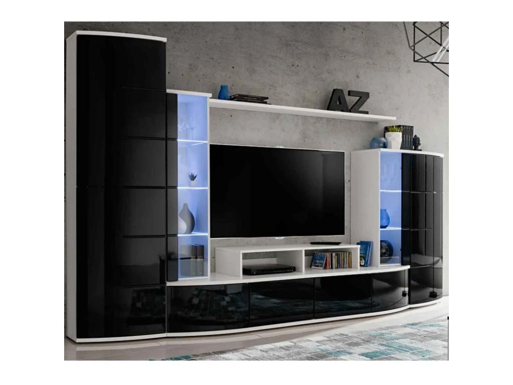 Ensemble Meuble TV & Bibliothèque "Leave" 300cm Blanc & Noir 3 Ensemble Meuble TV & Bibliothèque "Leave" 300cm Blanc & Noir