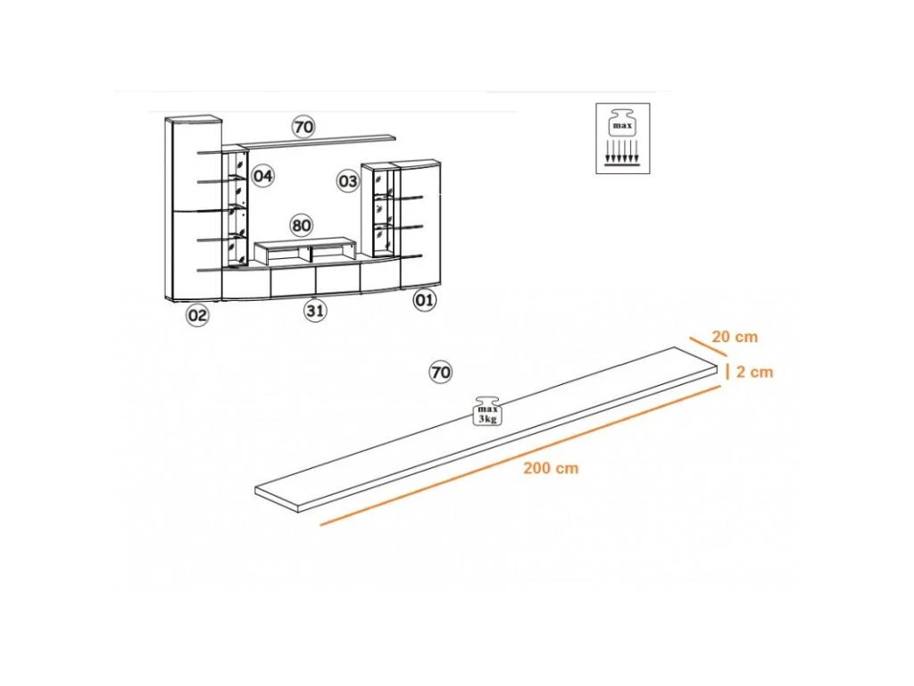 Ensemble Meuble TV & Bibliothèque "Leave" 300cm Blanc & Noir 5 Ensemble Meuble TV & Bibliothèque "Leave" 300cm Blanc & Noir – Image 3