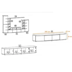 Ensemble Meuble TV & Bibliothèque "Leave" 300cm Blanc & Noir 10 Ensemble Meuble TV & Bibliothèque "Leave" 300cm Blanc & Noir -Pas Cher Mobiliora Magasin meuble tv 19714859