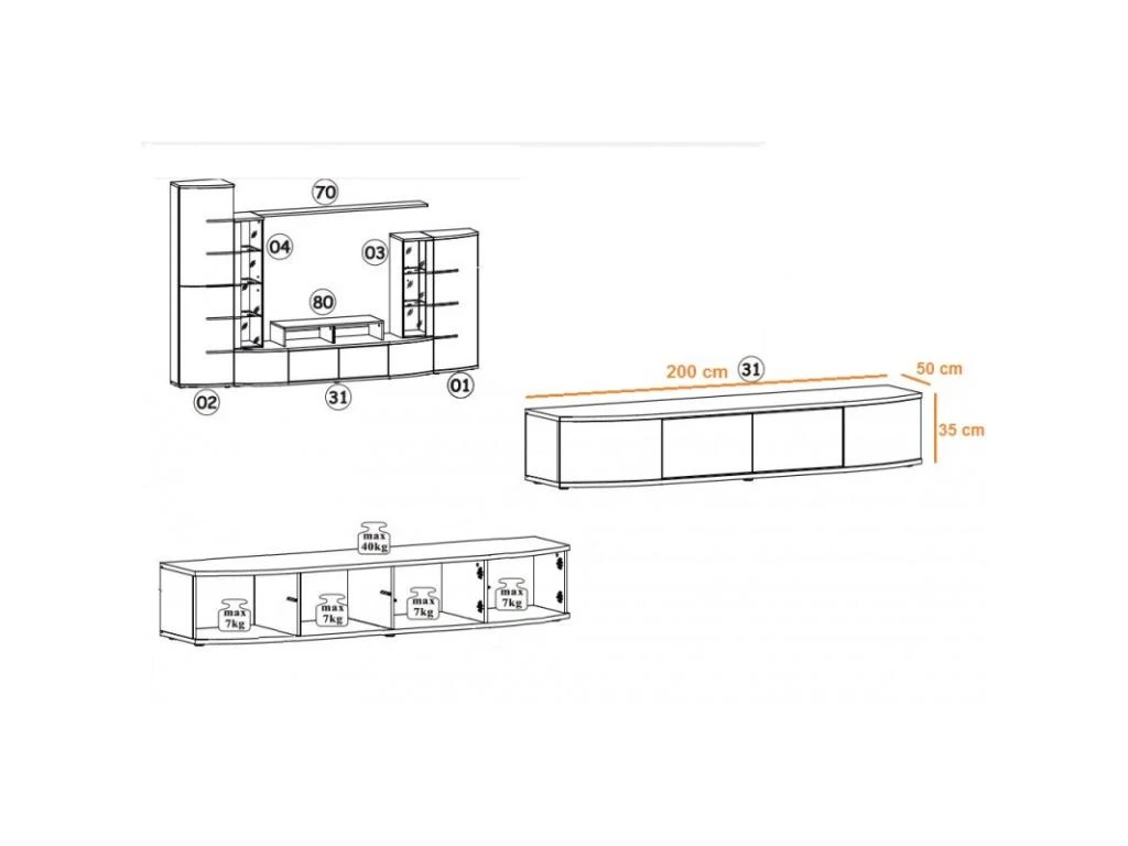 Ensemble Meuble TV & Bibliothèque "Leave" 300cm Blanc & Noir 6 Ensemble Meuble TV & Bibliothèque "Leave" 300cm Blanc & Noir – Image 4