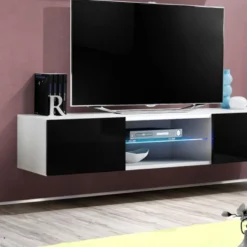 Meuble TV Mural Design "Fly III" 160cm Noir & Blanc -Pas Cher Mobiliora Magasin meuble tv 19714869