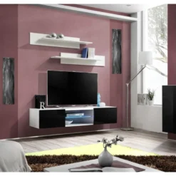 Meuble TV Mural Design "Fly III" 160cm Noir & Blanc -Pas Cher Mobiliora Magasin meuble tv 19714871