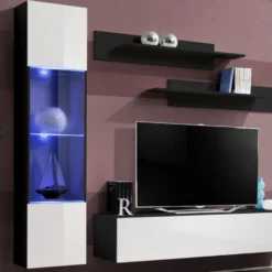 Meuble TV Mural Design "Fly III" 210cm Blanc & Noir 7 Meuble TV Mural Design "Fly III" 210cm Blanc & Noir -Pas Cher Mobiliora Magasin meuble tv 19714935