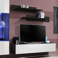 Meuble TV Mural Design "Fly III" 210cm Blanc & Noir 8 Meuble TV Mural Design "Fly III" 210cm Blanc & Noir -Pas Cher Mobiliora Magasin meuble tv 19714937