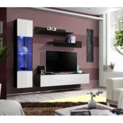 Meuble TV Mural Design "Fly III" 210cm Blanc & Noir 9 Meuble TV Mural Design "Fly III" 210cm Blanc & Noir -Pas Cher Mobiliora Magasin meuble tv 19714939