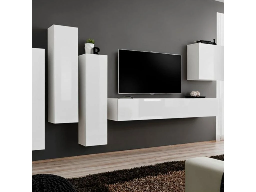Meuble TV Mural Design "Switch III" 330cm Blanc 3 Meuble TV Mural Design "Switch III" 330cm Blanc