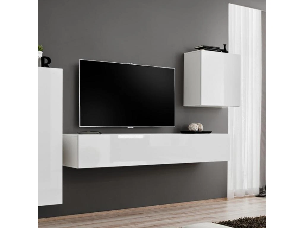 Meuble TV Mural Design "Switch III" 330cm Blanc 5 Meuble TV Mural Design "Switch III" 330cm Blanc – Image 3
