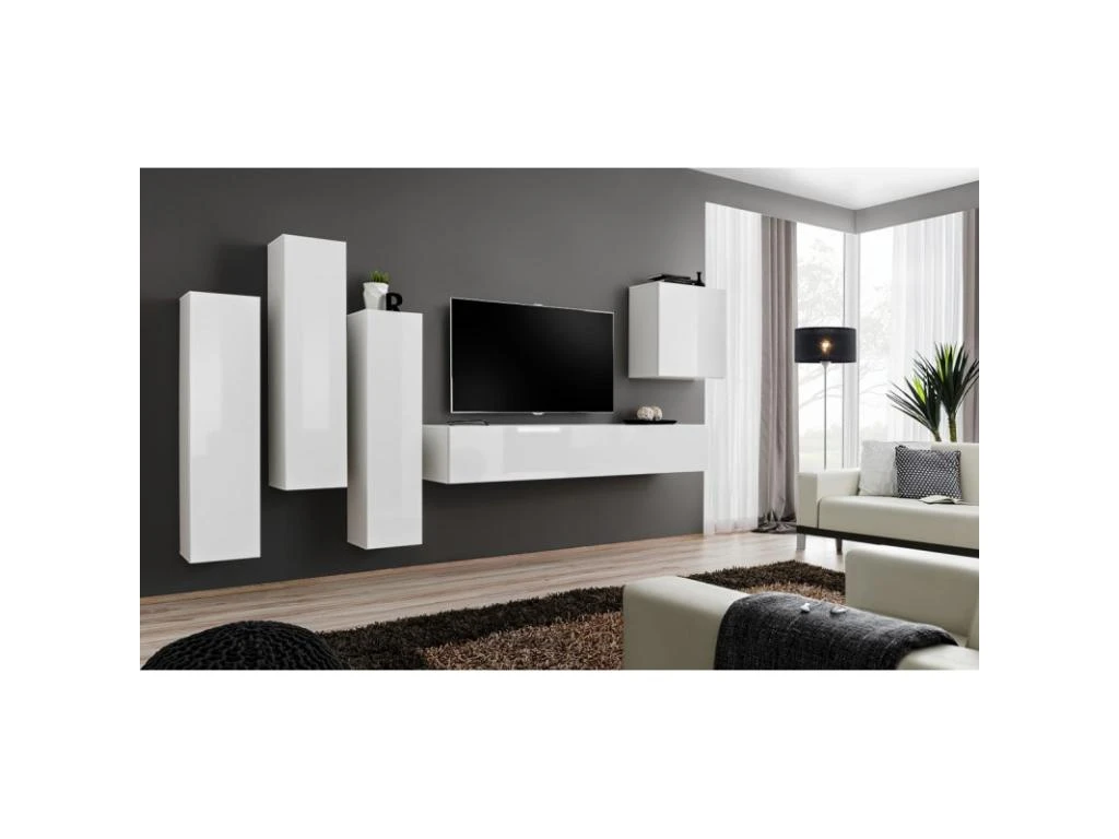Meuble TV Mural Design "Switch III" 330cm Blanc 6 Meuble TV Mural Design "Switch III" 330cm Blanc – Image 4