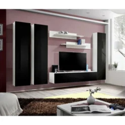 Meuble TV Mural Design "Fly I" 310cm Noir & Blanc -Pas Cher Mobiliora Magasin meuble tv 19715105