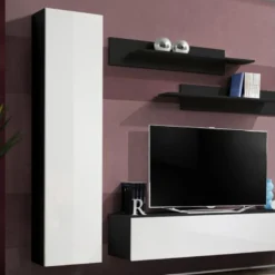 Meuble TV Mural Design "Fly I" 210cm Blanc & Noir 7 Meuble TV Mural Design "Fly I" 210cm Blanc & Noir -Pas Cher Mobiliora Magasin meuble tv 19715173
