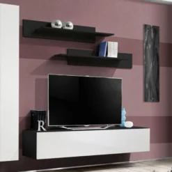 Meuble TV Mural Design "Fly I" 210cm Blanc & Noir 8 Meuble TV Mural Design "Fly I" 210cm Blanc & Noir -Pas Cher Mobiliora Magasin meuble tv 19715175