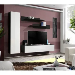 Meuble TV Mural Design "Fly I" 210cm Blanc & Noir 9 Meuble TV Mural Design "Fly I" 210cm Blanc & Noir -Pas Cher Mobiliora Magasin meuble tv 19715177