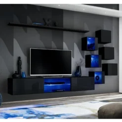 Ensemble Meuble TV Design "Switch XXI" 260cm Noir