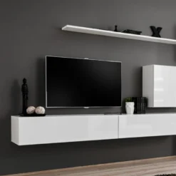 Meuble TV Mural Design "Switch IX" 310cm Blanc -Pas Cher Mobiliora Magasin meuble tv 19715207