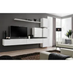 Meuble TV Mural Design "Switch IX" 310cm Blanc -Pas Cher Mobiliora Magasin meuble tv 19715209