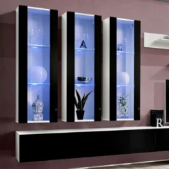 Meuble TV Mural Design "Fly III" 320cm Noir & Blanc -Pas Cher Mobiliora Magasin meuble tv 19715251