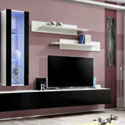 Meuble TV Mural Design "Fly III" 320cm Noir & Blanc -Pas Cher Mobiliora Magasin meuble tv 19715253
