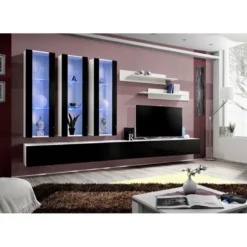 Meuble TV Mural Design "Fly III" 320cm Noir & Blanc -Pas Cher Mobiliora Magasin meuble tv 19715255