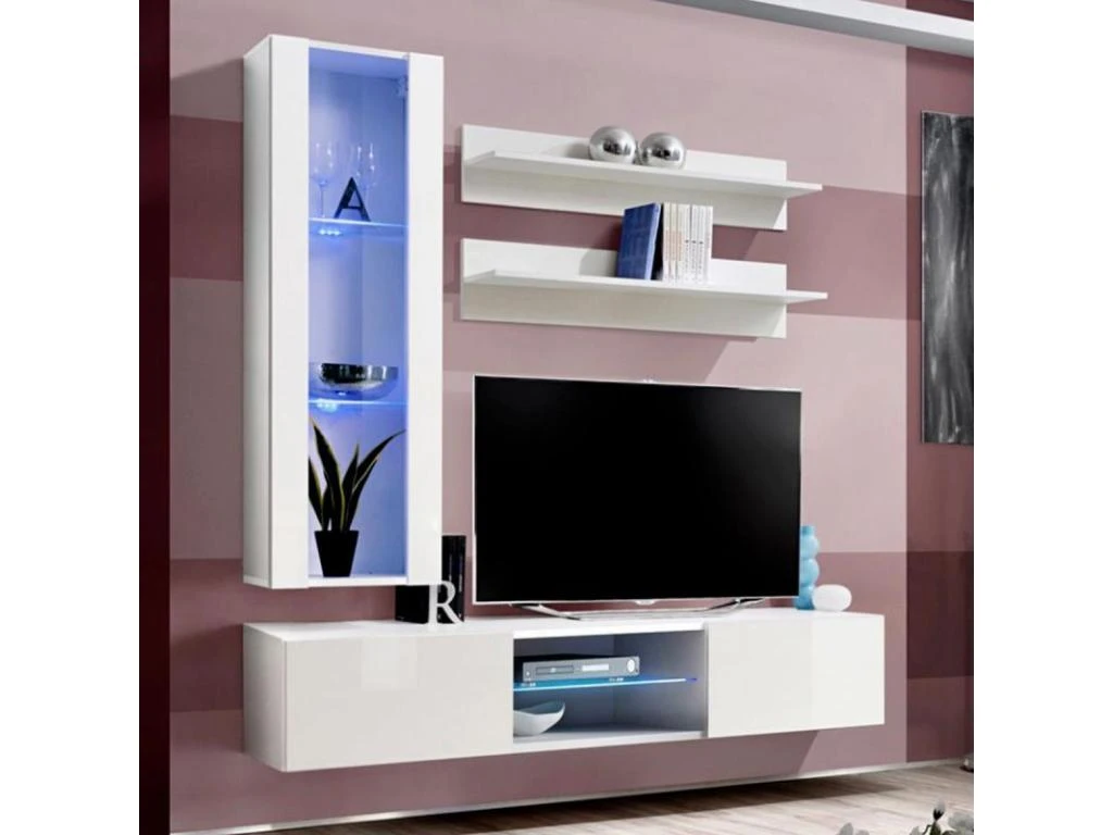 Meuble TV Mural Design "Fly XIX" 170cm Blanc 3 Meuble TV Mural Design "Fly XIX" 170cm Blanc